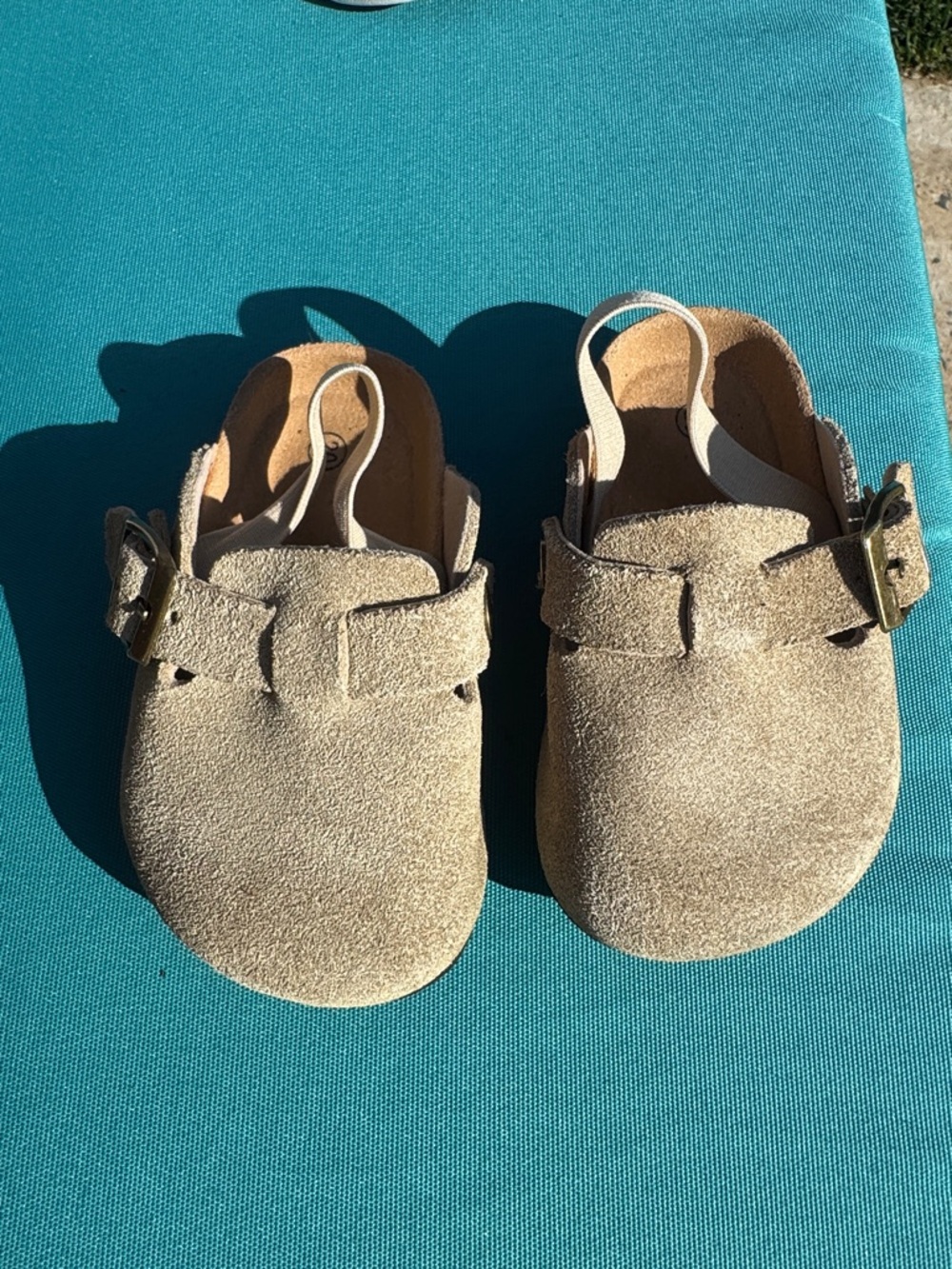 Kids Suede Slingback Clogs in Light Tan